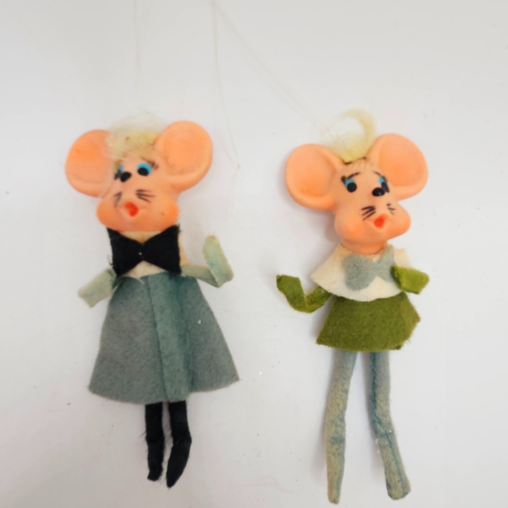 Vintage Japan Felt Mouse Couple Ornaments Dolls Mice Christmas MCM